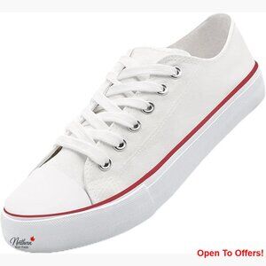 Low Top Lace Up Canvas Sneakers, Breathable Comfort Insole, Non-Slip Rubber Sole